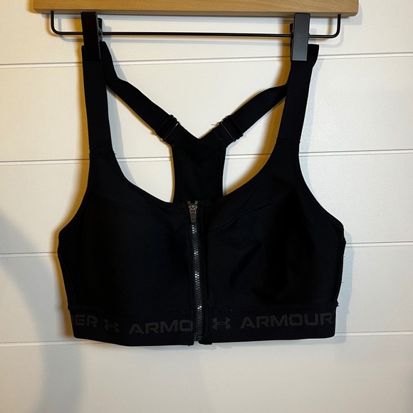 SOLD Sports Bra Black Front Zip Racerback Medium Support Workout 34B - Picture 1 of 7